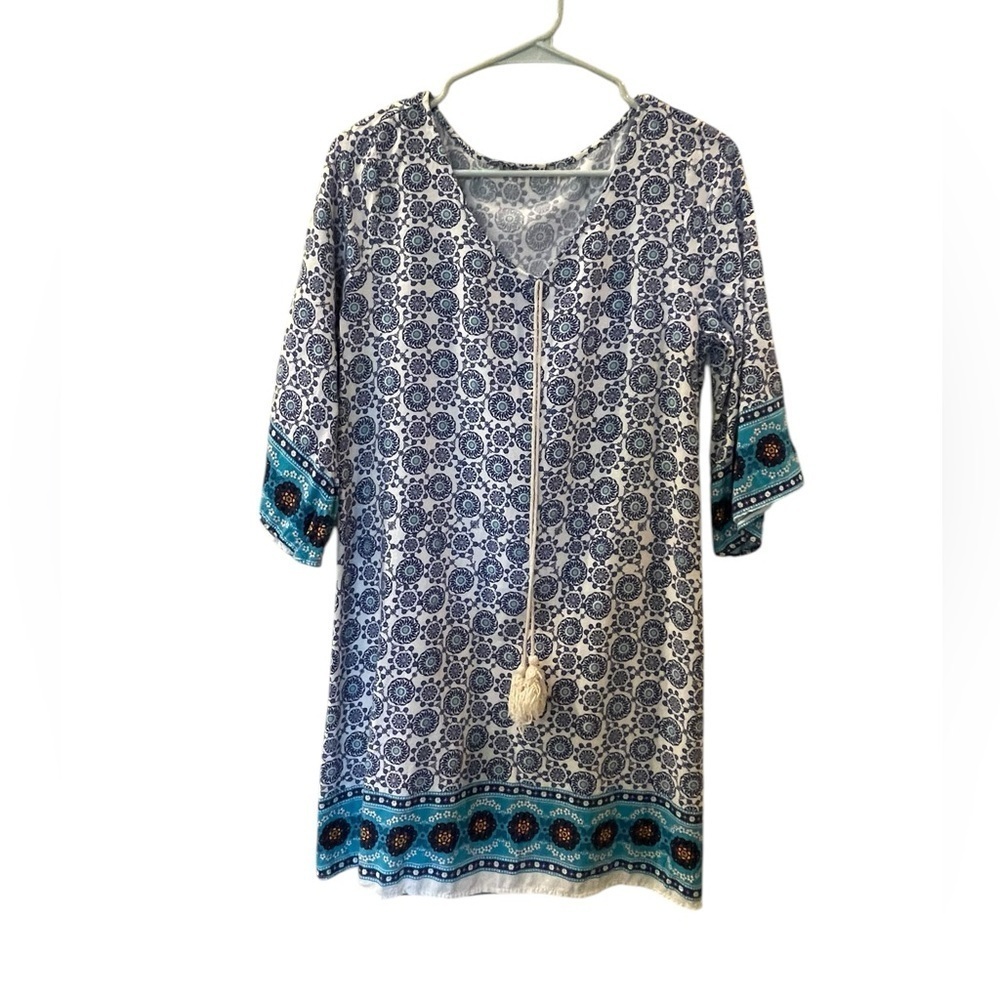 Love Luscious Women’s Printed Tunic Cover Up With Tassle Ties Beachwear Medium